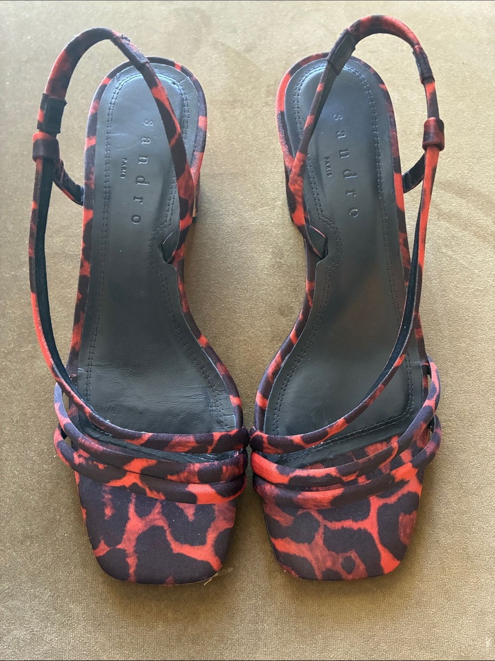 Sandro Red Leopard Print Slingback Heeled Sandals